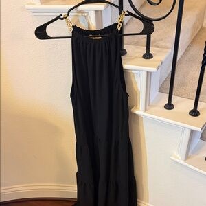 MICHAEL Michael Kors Black Midi Dress with Gold Chain Detail